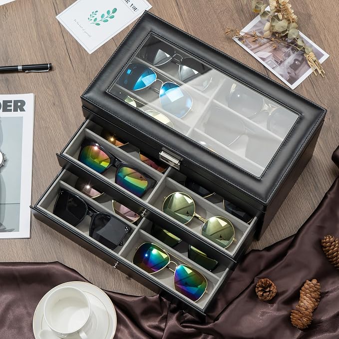 ProCase 3-layer Sunglasses Storage Organizer, 18 Slots Leather Sunglass Box - Image 5