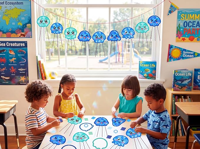 48PCS Summer Crafts: Paper Jellyfish Suncatchers DIY Kits, Window Stained Glass - Image 6