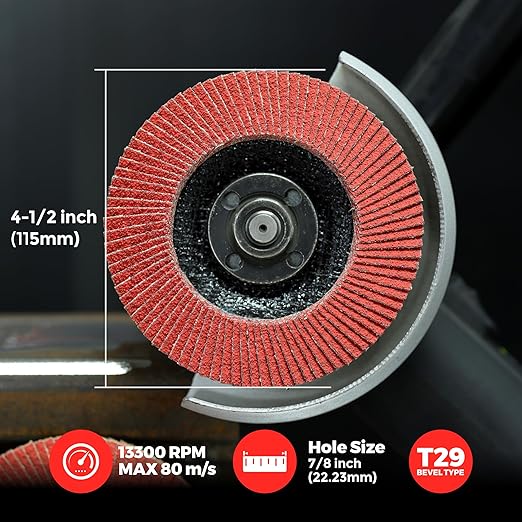 10 Pack Ceramic Flap Discs 4-1/2" x 7/8" Arbor for Angle Grinder, 36 Grit Type 29