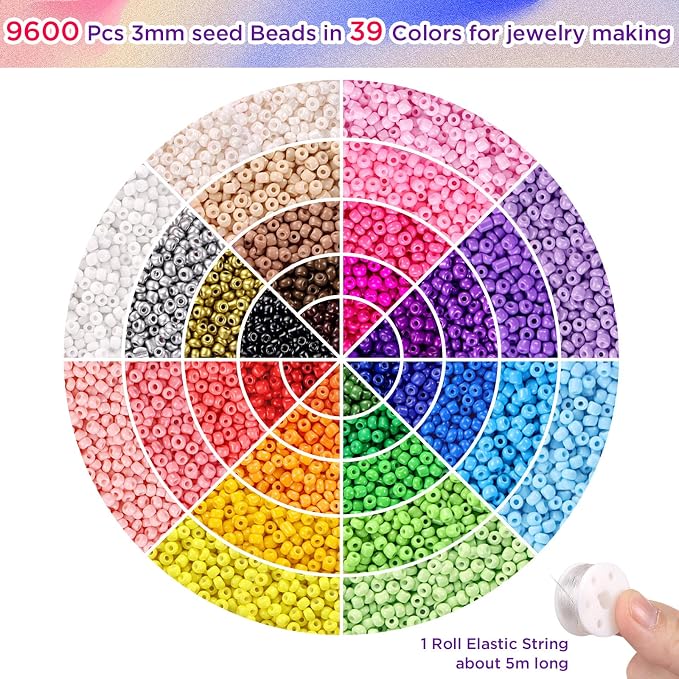 Funtopia 39 Colors 3mm Seed Beads, Tiny Craft Beads - Image 4