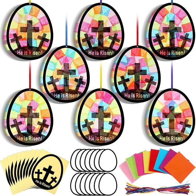 Eersida 32 Sets Easter Egg Cross Suncatchers Craft Kit, He is Risen DIY by Eersida