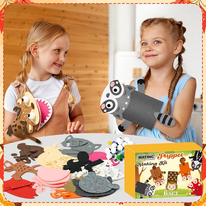 WATINC 6Pcs Hand Puppet Making Kit, Art Craft Felt Sock Puppet Toys, Creative - Image 6