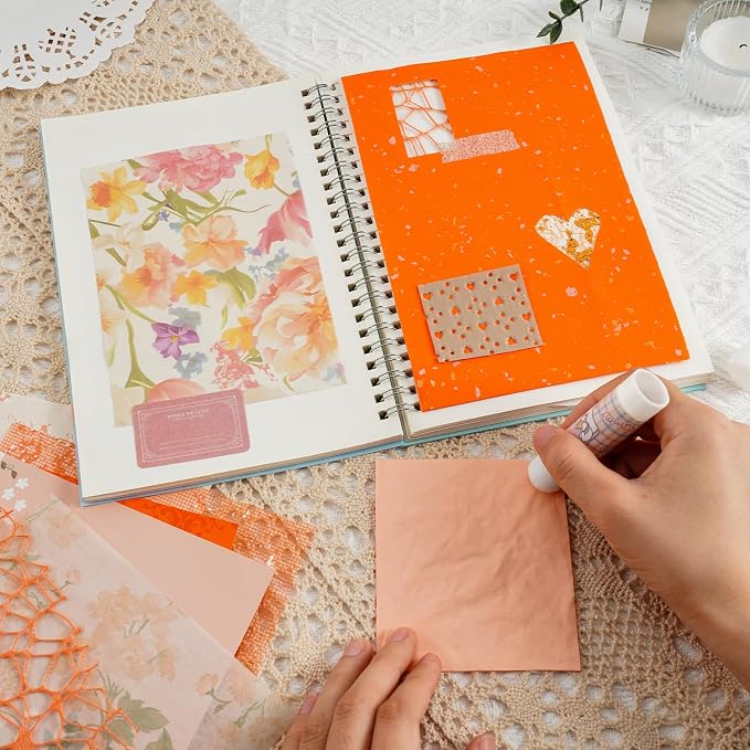 50 Sheets Orange Scrapbook Paper Textured Mesh Fabric Assorted | Multi-texture - Image 6
