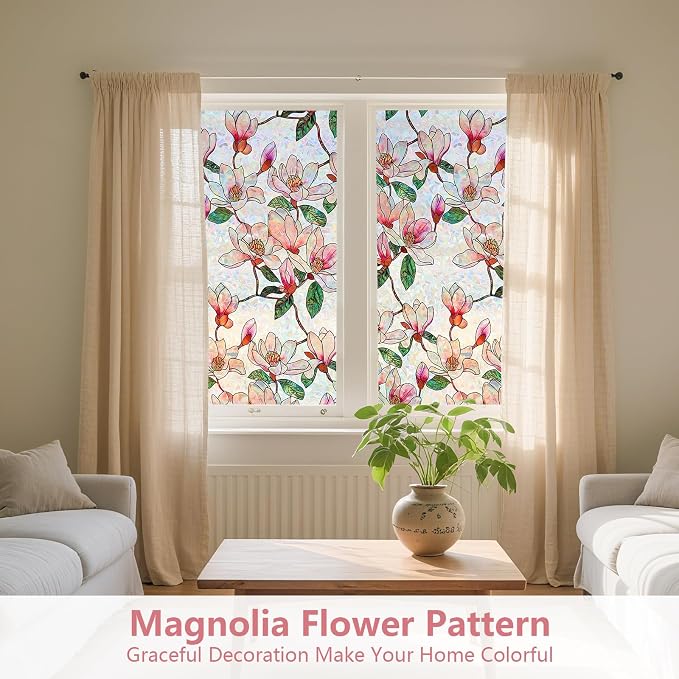 Kromapolis Window Privacy Film, Stained Glass Sticker Floral Window Clings - Image 2