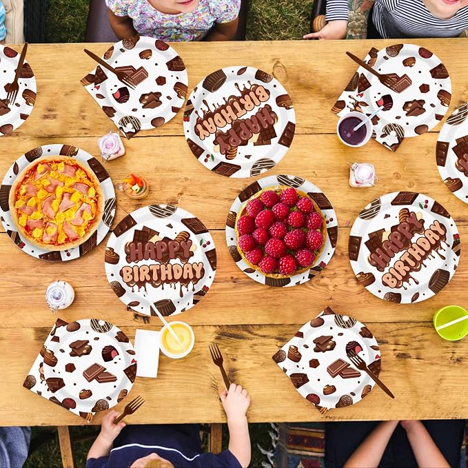 96 Pcs Chocolate Birthday Party Decoration Sweet Chocolate Plates and Napkins - Image 8