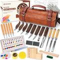 Wood Carving Kit, 50Pcs Wood Carving Tools with 4 Style Templates & 2 Finish Supplies, Wood Whittling Kit with 3 Style Knives & 6pcs Basswood Blocks for DIY and Carving Beginners
