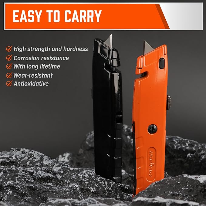 HORUSDY 2-Pack Box Cutter Utility Knife, Heavy Duty Aluminum Shell Retractable Box Cutter for Cardboard, Boxes and Cartons, Extra 10 Blades.