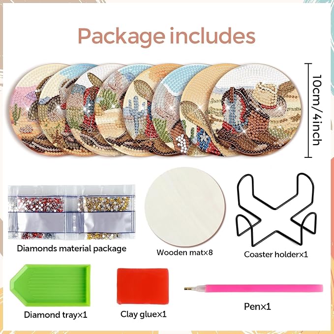 Cumule 8 Pcs Cowboy Diamond Art Coasters Kit - Image 2
