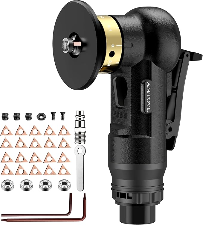 AMTOVL Air Chamfer Tool - Mini Pneumatic Chamfering Machine, 30000 RPM Pneumatic Chamfering Tool, 45 Degree Air Beveling Machine with 1/4 Inch Air Inlet for Metal, Wood - Black