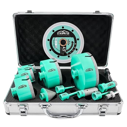 Tile Hole Saw Kit for Porcelain Tile-(6/6/8/20/35/50/75/100/125mm+Finger Bit+Chamfer Bit+Adapter+Tile Blade) Diamond Tile Drill Bits Precision Cutting for Ceramic Marble,5/8"-11 Thread