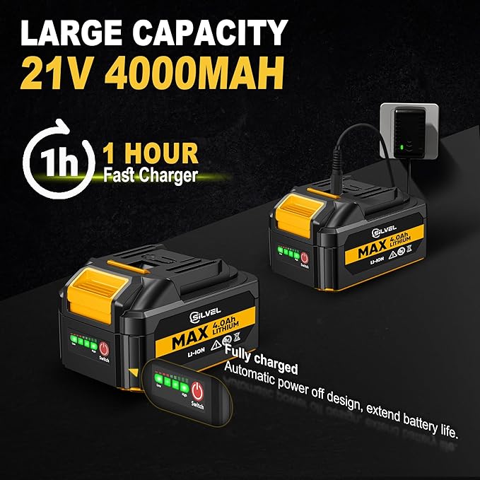 SILVEL 18 Gauge Cordless Brad Nailer, 2 in 1 Cordless Nail Gun/Electric Stapler, 2 * 4.0Ah Battery Powered Nail Gun, Fast Charging for Woodworking,Home Improvement, YELLOW