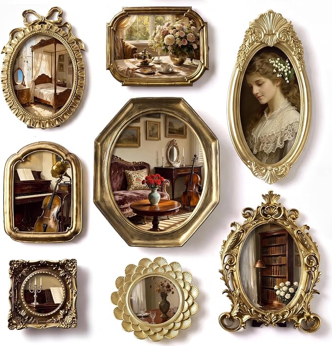 Lineshading 8 Pcs Picture Gold Vintage Gallery Wall Frame Set Antique Resin by Lineshading
