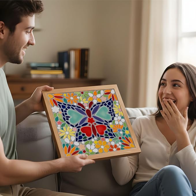 E2CTiles Butterfly & Flowers Mosaic Art Kit, DIY Ceramic Tile Craft Set | - Image 9