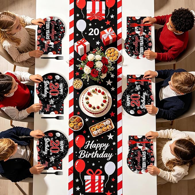 96Pcs 20th Birthday Party Decorations Red and Black Plates and Napkins Goodbye - Image 7