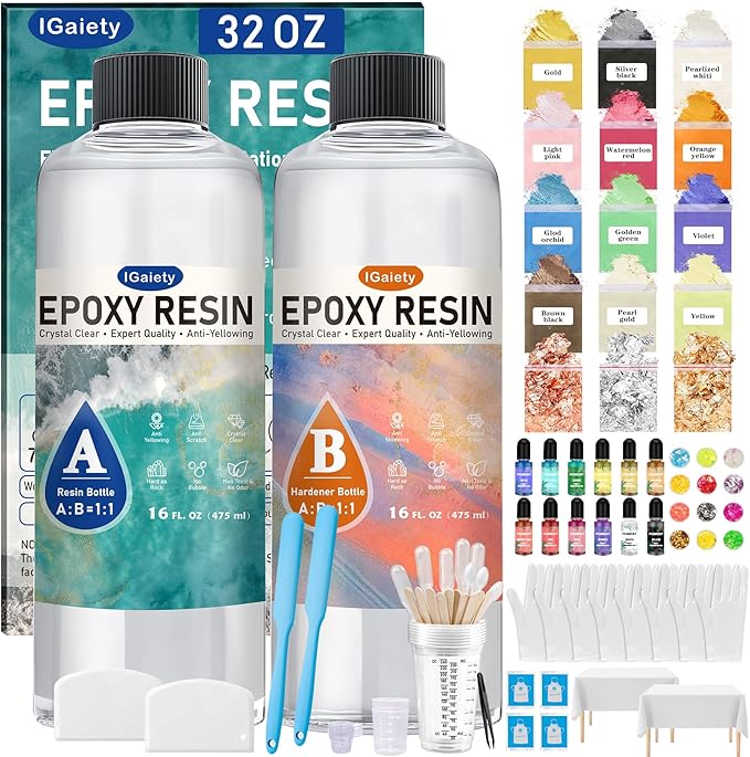 IGaiety Epoxy Resin 32 OZ, Epoxy Resin Kit, Crystal Clear Resin Not Yellowing by IGaiety