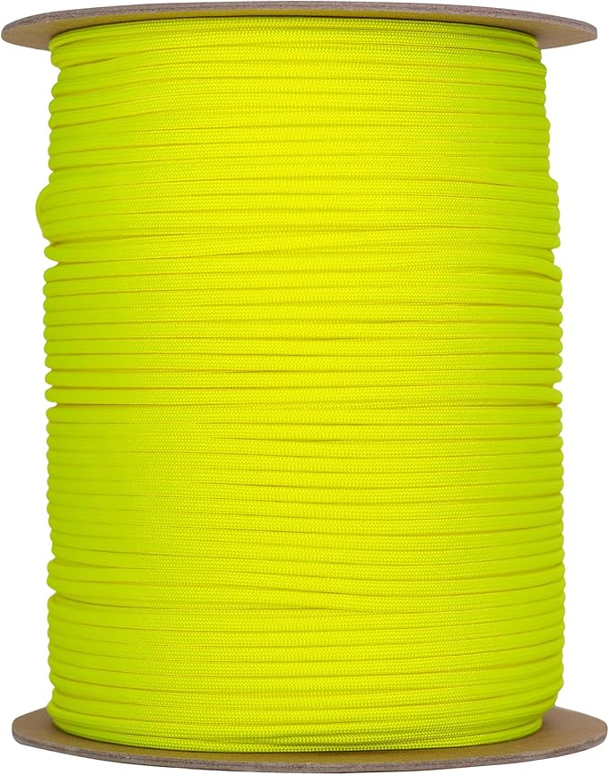 The Paracord Store | Type III 550 Paracord - 1000 FT Spool, Neon Yellow | Heavy Duty 7 Strand Tactical Paracord - USA Made Nylon Outdoor Parachute Cord for Camping, Fishing & More - Survival Cord