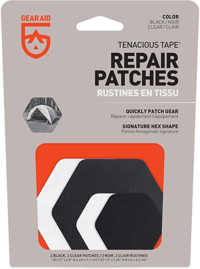 GEAR AID Tenacious Tape Hex 2.5” and 1.5” Repair Patches, Peel-and-Stick to Fix Holes and Burns in Down Jackets, Rain Gear, Tents, Tarps and More