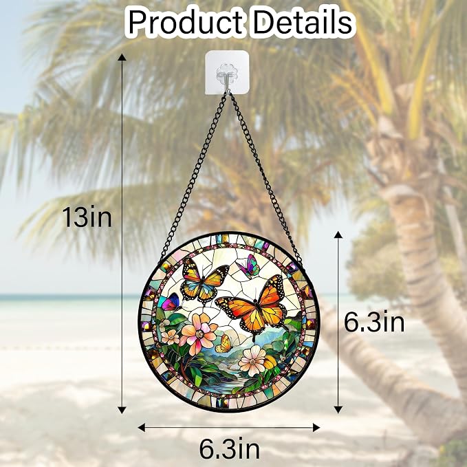 DASTOLL Stained Glass Window Hanging, Butterflies Flying in The Sky Suncatcher - Image 7