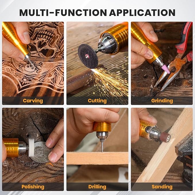 1200W Flex Shaft Grinder, 30000RPM Variable Speed Flex Shaft Rotary Tool Kit, 0-1/4" Universal Chuck Hanging Multi-function tool with 46PCS Accessories for Polishing, Carving, Silver, Wood, Creating