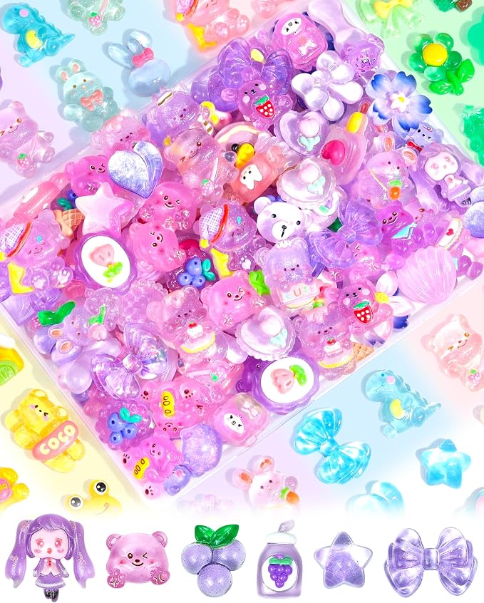 FIVEIZERO 100PCS Cute Slime Charms, Kawaii Flatback Resin Charms | 50+ Unique by FIVEIZERO