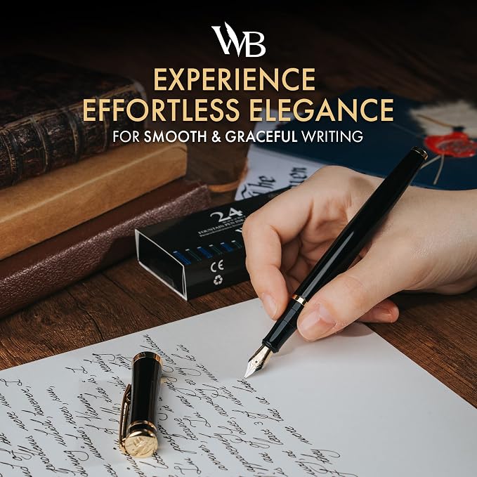 Wordsworth & Black Fountain Pen Set, 18K Gilded Fine Nib, Includes 24 Pack Ink - Image 2