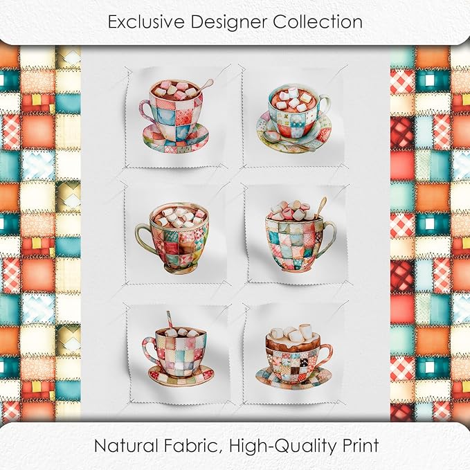 Patchwork Hot Cocoa Cotton Fabric Panel – 6 Designs + Bonus Sheet 29.5×19.6 inch - Image 5