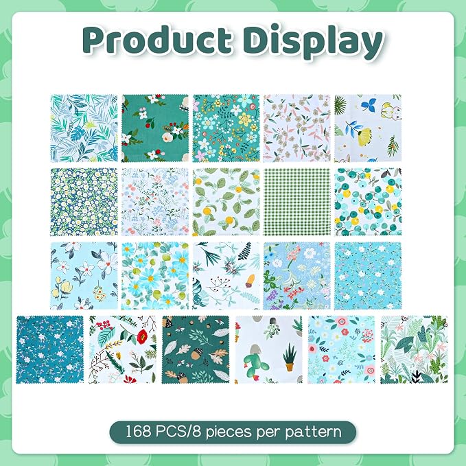 168 Pcs Green Charm Packs for Quiltings, Cotton Quilting Fabric Bundles - Image 4