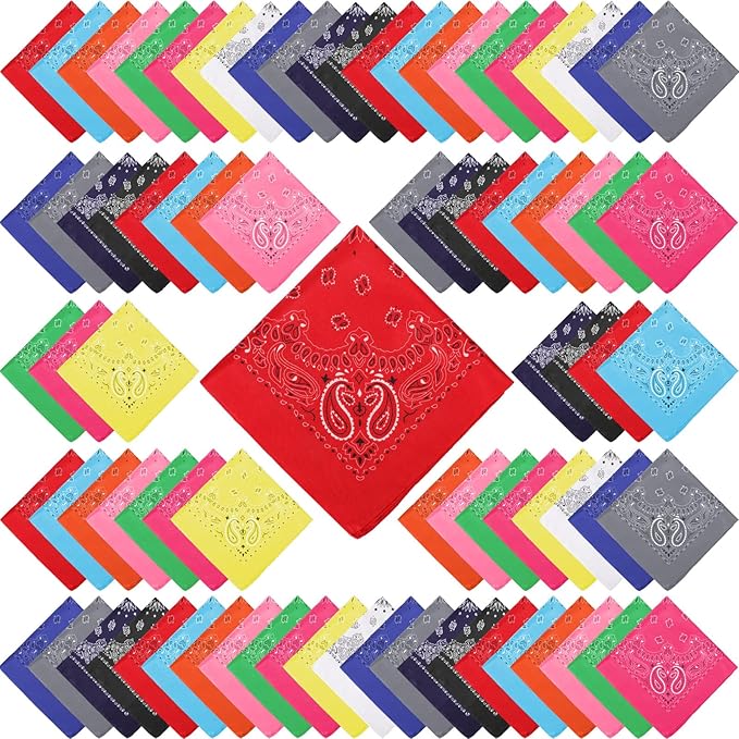100 Pack Bandanas Unisex Paisley Bandanas Bulk Multi Purpose Cowboy Head Wrap by Handepo