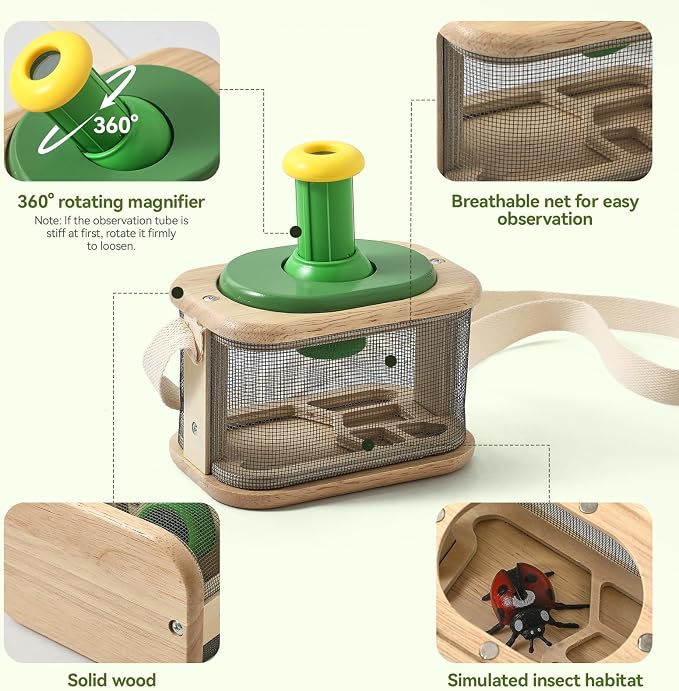 Wooden Bug Catcher for Kids, 360° Rotating Magnifier, Insect Explorer kit - Image 4