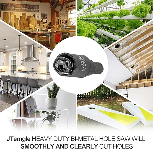 5/8 Inch Hole Saw with 9.1mm Triangle Shank Arbor, JTemgle Bi-Metal Hole Saw Heavy Duty Hole Cutting Tool for Cornhole Boards, Recessed Lights, Wood, Plastic, Drywall & Soft Metal