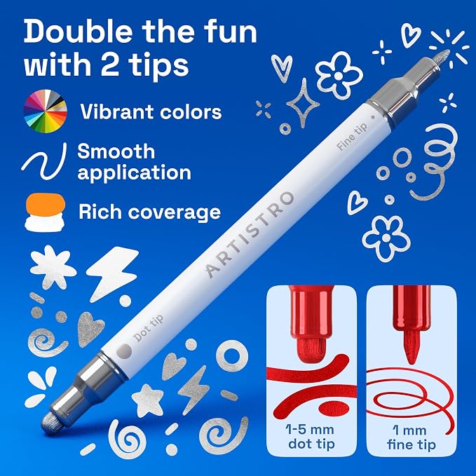 ARTISTRO 12 Metallic Dual-Tip Acrylic Paint Markers – Paint Pens Set - Image 3