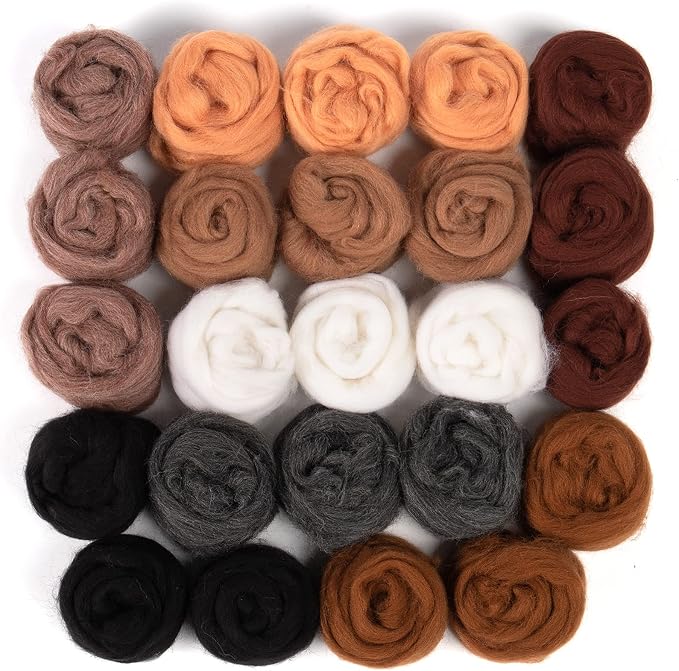 24pcs 8.5 oz Needle Felting Wool- 8 Dark Colors Nature Fibre Roving Yarn Needle by Biggun