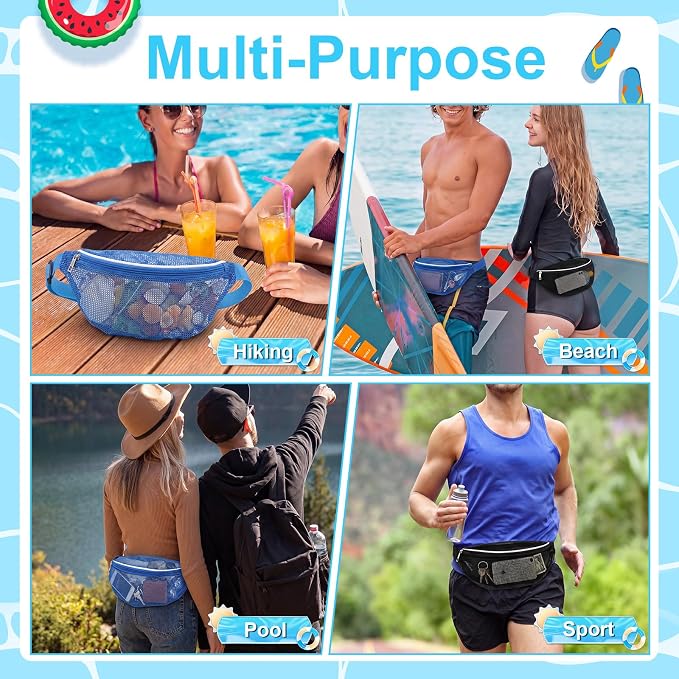 Hsei 2 Pcs Mesh Shell Bags for Beach Shelling Seashell Collecting Fanny Pack - Image 4