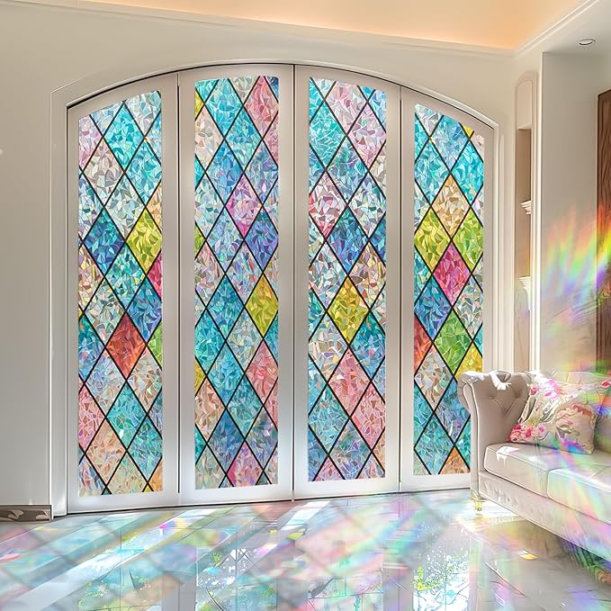 Windimiley Stained Glass Window Privacy Film: 3D Rainbow Floral Decorative - Image 8