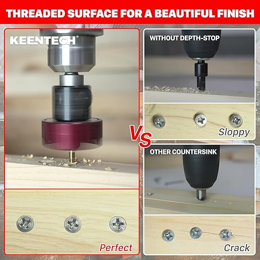 KEENTECH Carbide Tipped 82° Countersink Drill Bit with Depth Stop, 3/8" Dia x 1/8" Drill Diameter x 1/4" Shank, Adjustable Depth Stop with Ball Bearing for High Fine Finish on Softwood and Hardwood