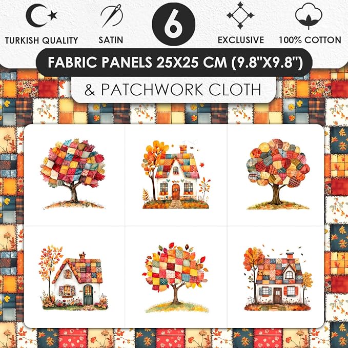 Autumn Patchwork Cottage Fabric Panel – Six 10×10 inch Designs + Bonus - Image 3