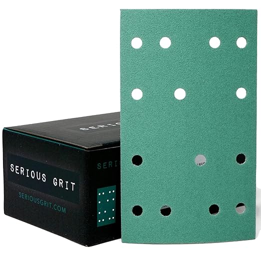 3" x 5" (80mm x 133mm) 14-Hole 150 Grit Sanding Sheets - Fits Festool RTS 400 & Mirka Deos 353 - Heavy-Duty Hook & Loop Film Abrasives - Sandpaper for Sheet Sanders - 50 Pack Box