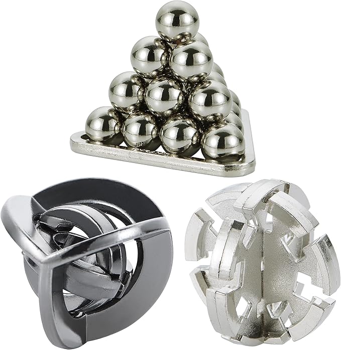 Brain Teaser Puzzles- 3 PCS Metal Puzzles Kit Metal Cast Puzzle Games Toys by Bling+Musae