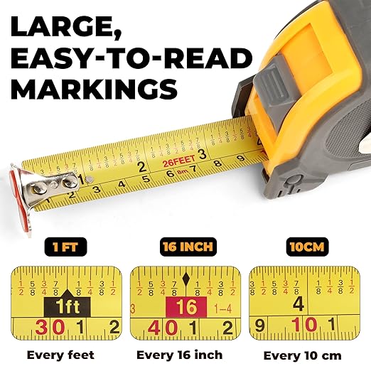 MulWark 2 Pack Metric Tape Measure, Easy Read Measuring Tape Retractable with Fractions 1/8, Both-Side Metal Blade, Magnetic Hook & Shockproof Case for Construction, Carpenter, Architect, Woodworking