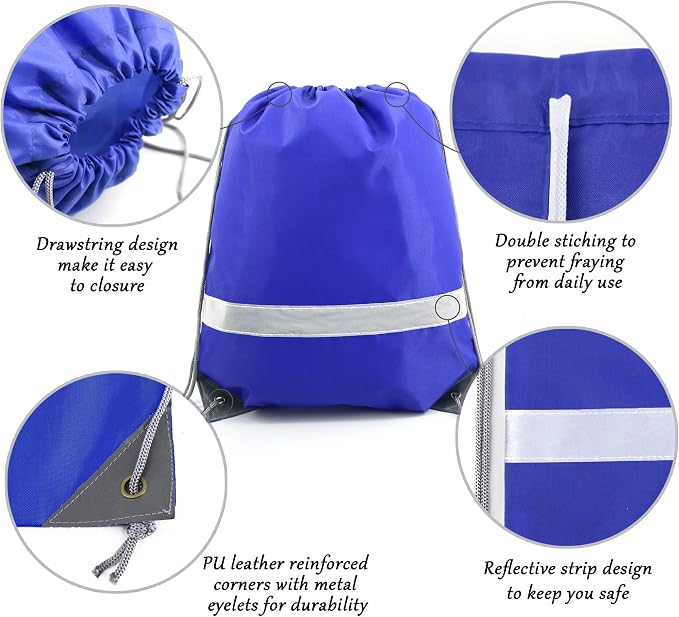 BeeGreen 30 Pieces Royal Blue Drawstring Backpacks Bags Bulk Reflective Cheap - Image 4
