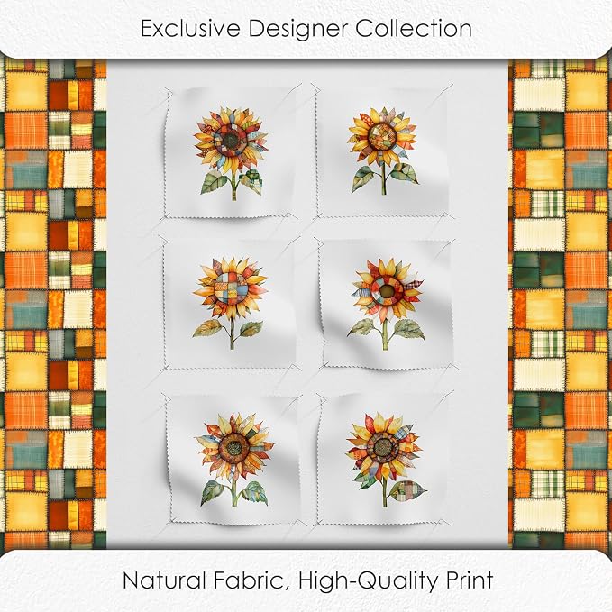 Patchwork Sunflower Cotton Fabric Panel – Six 10×10 inch Designs + Bonus - Image 4