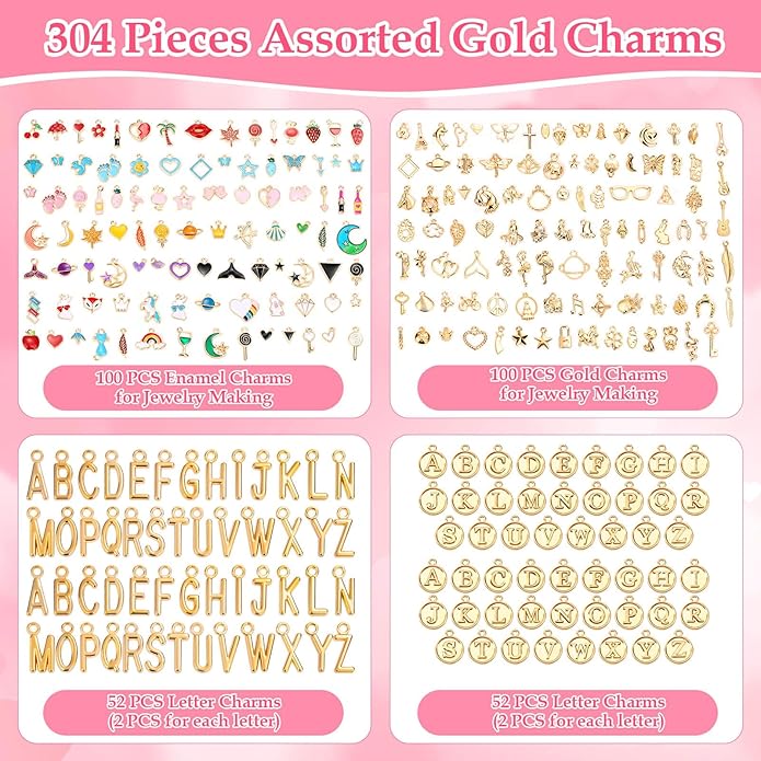 Flasoo 304Pcs Gold Charms for Jewelry Making, Keychains and Crafts - Image 2