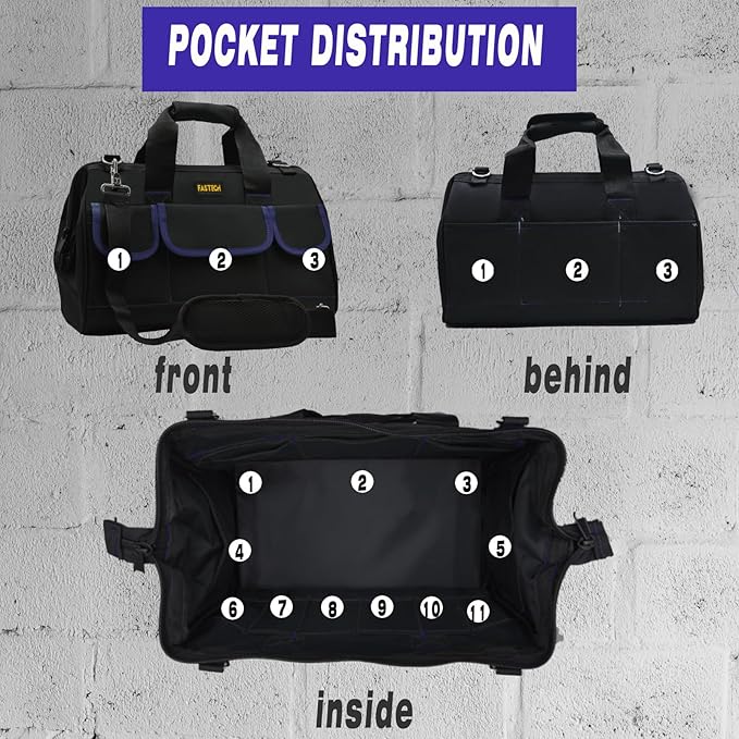 22 Inch Tool Bag, Waterproof Wide Mouth Tool Kit, Heavy Duty Tool Bag Organizer With Shoulder Straps, Tool Storage Package For Men/Women (22IN DarkBlue)