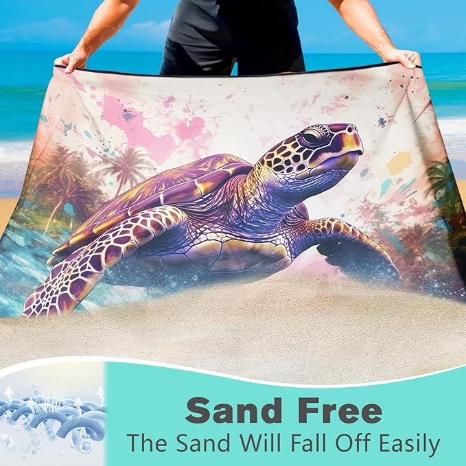 Giant Turtle Beach Towel Oversized 36" x 72", Thin Lightweight Sand Free Quick Dry Microfiber Towel for Swimming Pool Cruise Camping Travel