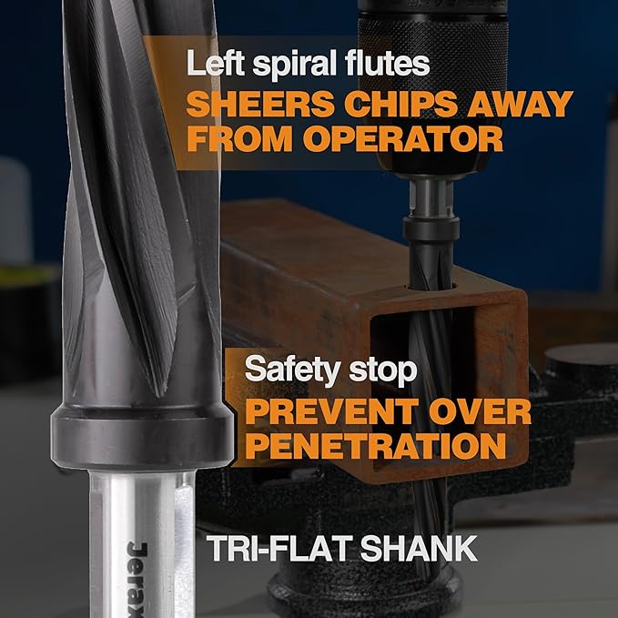 3/8" Bridge/Construction Reamer, M35 HSS Taper Chucking Reamer Drill Bit for Steel Alloy Aluminum Metal Wood Plastic, 3/8” Shank Chuck, Spiral Flutes, to Enlarge/Align Holes, 10mm
