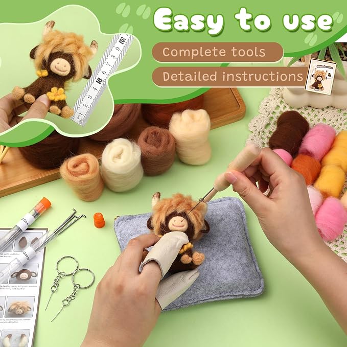 Yizzvb Needle Felting Kit, Highland Cow Family Needle Felting Kits - Image 3