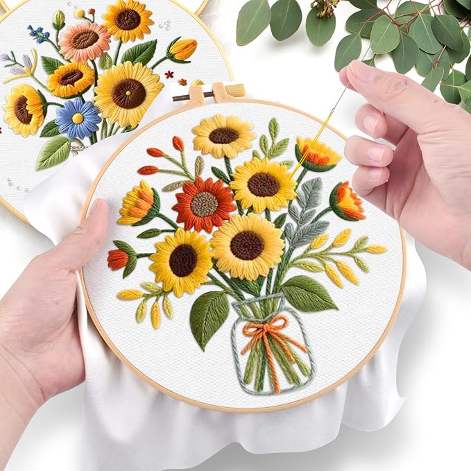 ERKOON Embroidery Kit for Beginners Adult, 2 Set Flower Cross Stitch Set - Image 5