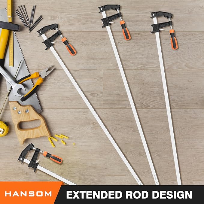 4-Pack 36 inch Bar Clamps, Long Wood Clamps Heavy Duty, Force 600 Lbs, Adjustable & Quick Release, 2.5 inch Throat Depth with Plastic Handle