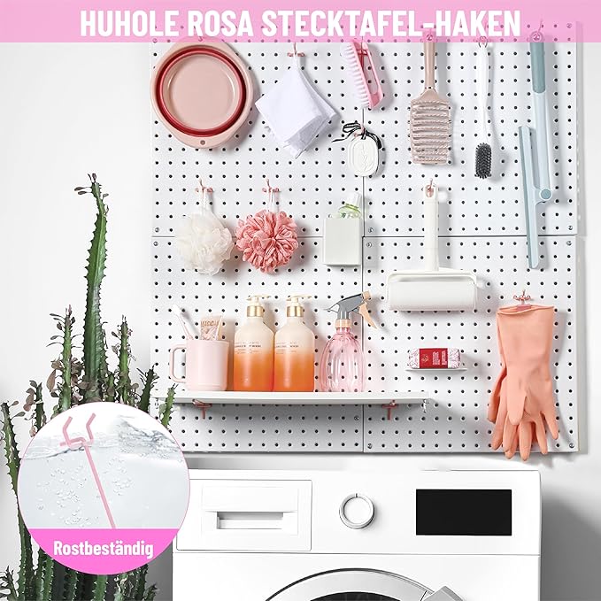 HUHOLE Pegboard Hooks 6 Inch 50PC, Pink Peg Board Hooks, Fit 1/4" or 1/8" Pegboard, Ideal Peg Board Organizer Accessories for Wall Display, Crafts Organization, Kitchen Organizer(Pink, 6 Inch)
