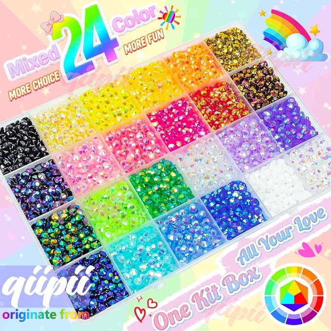 qiipii Resin Rhinestones Flatback Stones Jelly Gems Diamonds 24 Color 3800pcs - Image 2